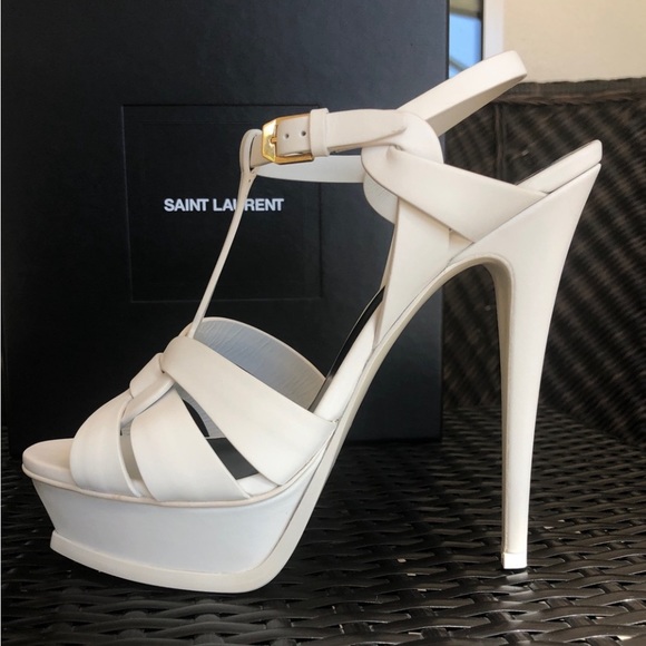 YSL SAINT LAURENT White Tribute Platform Sandals size 41 ( fits 10- 10,5) - Picture 5 of 16